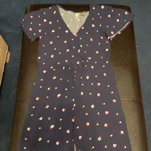 Small Blue romper with white/red small flowers